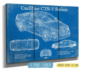 36" x 24" / 3 Panel Canvas Wrap Cutler West Cadillac CTS-V Sedan Blueprint Vintage Auto Print