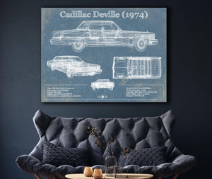 Cutler West Cadillac DeVille 1974 Vintage Blueprint Auto Print