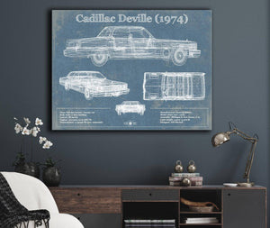 Cutler West Cadillac DeVille 1974 Vintage Blueprint Auto Print