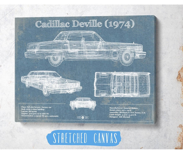 Cutler West Cadillac DeVille 1974 Vintage Blueprint Auto Print