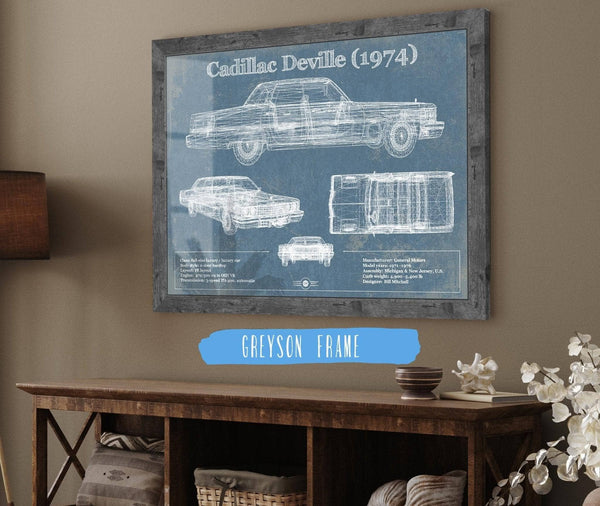 Cutler West Cadillac DeVille 1974 Vintage Blueprint Auto Print