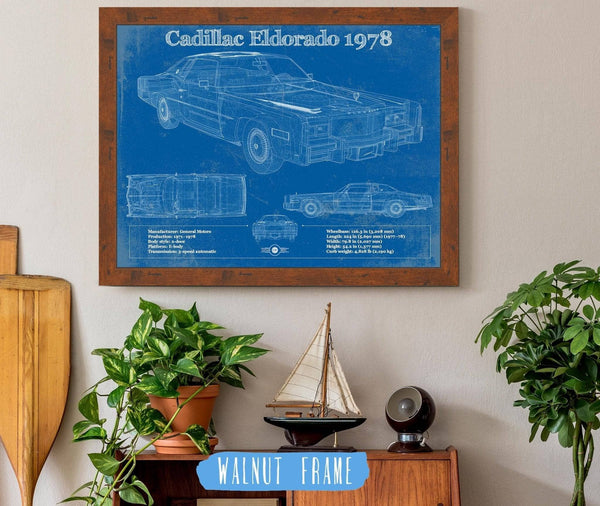 20" x 16" / Walnut Frame Cutler West Cadillac Eldorado 1978 Vintage Blueprint Auto Print