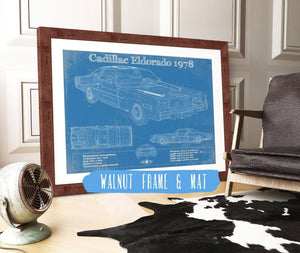20" x 16" / Walnut Frame & Mat Cutler West Cadillac Eldorado 1978 Vintage Blueprint Auto Print