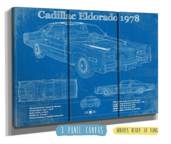 36" x 24" / 3 Panel Canvas Wrap Cutler West Cadillac Eldorado 1978 Vintage Blueprint Auto Print
