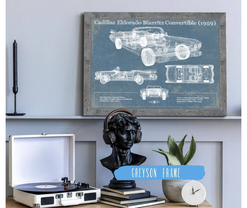 14" x 11" / Stretched Canvas Wrap Cutler West Cadillac Eldorado Biarritz Convertible (1959) Vintage Blueprint Auto Print