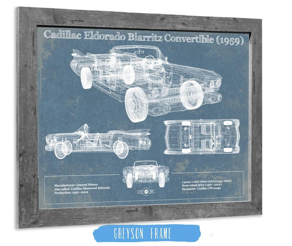 14" x 11" / Greyson Frame Cutler West Cadillac Eldorado Biarritz Convertible (1959) Vintage Blueprint Auto Print