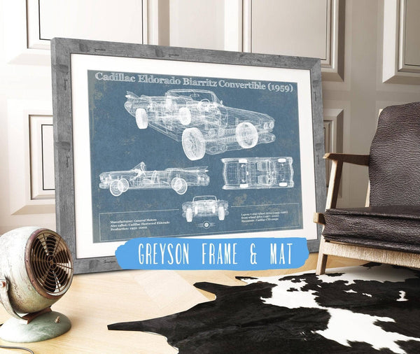 14" x 11" / Greyson Frame & Mat Cutler West Cadillac Eldorado Biarritz Convertible (1959) Vintage Blueprint Auto Print
