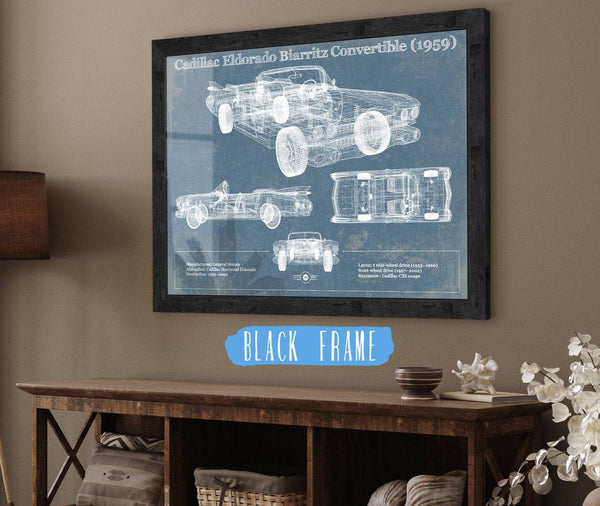 20" x 16" / Black Frame Cutler West Cadillac Eldorado Biarritz Convertible (1959) Vintage Blueprint Auto Print