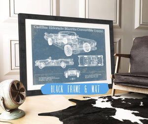 20" x 16" / Black Frame & Mat Cutler West Cadillac Eldorado Biarritz Convertible (1959) Vintage Blueprint Auto Print