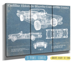36" x 24" / 3 Panel Canvas Wrap Cutler West Cadillac Eldorado Biarritz Convertible (1959) Vintage Blueprint Auto Print