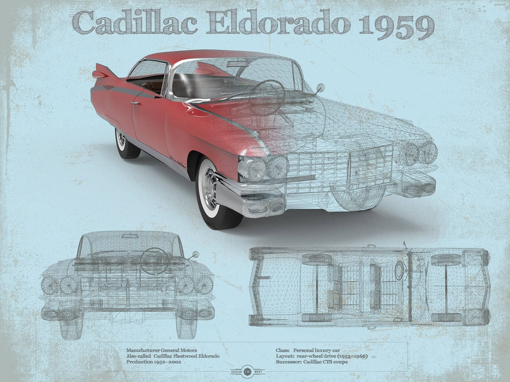 14" x 11" / Stretched Canvas Wrap Cutler West Cadillac Eldorado Hardtop 1959 Cadillac Vintage Car Print