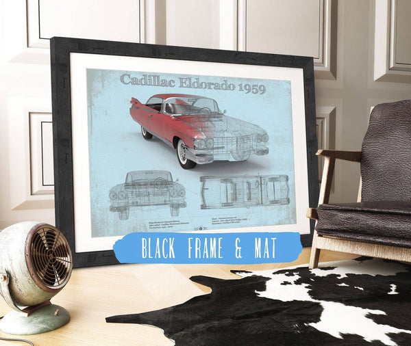 20" x 16" / Black Frame & Mat Cutler West Cadillac Eldorado Hardtop 1959 Cadillac Vintage Car Print