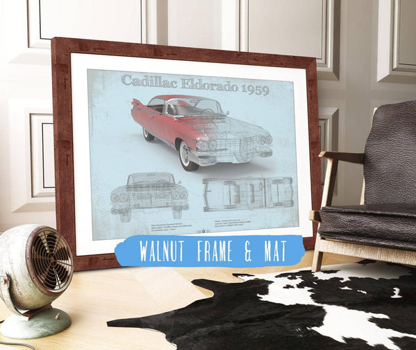 20" x 16" / Walnut Frame & Mat Cutler West Cadillac Eldorado Hardtop 1959 Cadillac Vintage Car Print