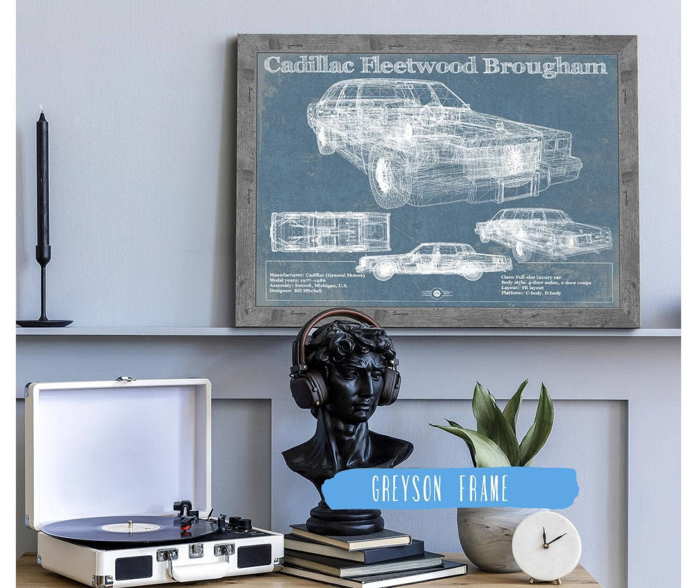 14" x 11" / Stretched Canvas Wrap Cutler West Cadillac Fleetwood Brougham Blueprint Vintage Auto Print
