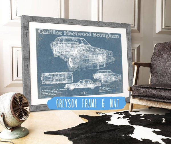 14" x 11" / Greyson Frame & Mat Cutler West Cadillac Fleetwood Brougham Blueprint Vintage Auto Print