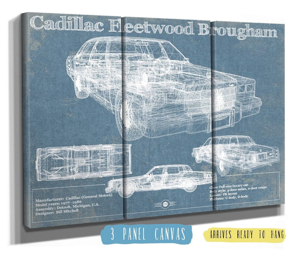 36" x 24" / 3 Panel Canvas Wrap Cutler West Cadillac Fleetwood Brougham Blueprint Vintage Auto Print