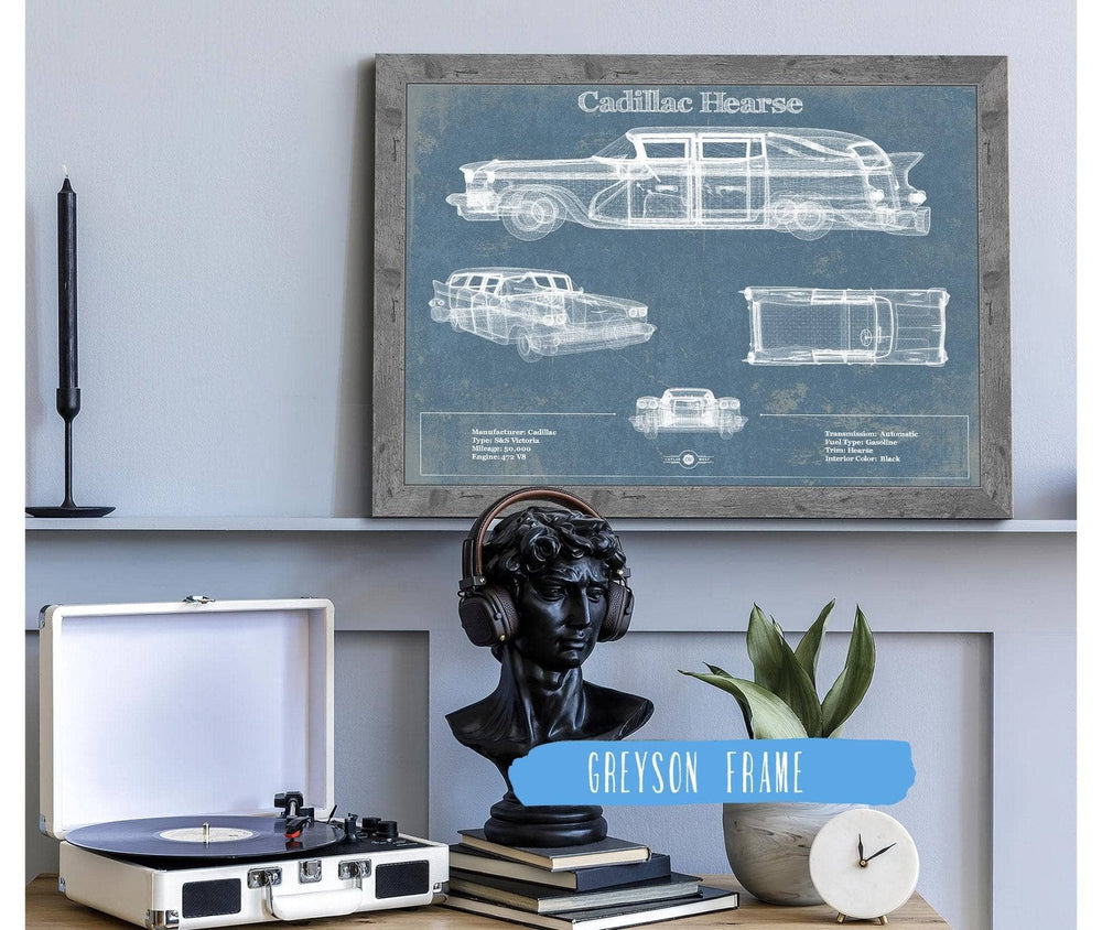 14" x 11" / Stretched Canvas Wrap Cutler West Cadillac Hearse Vintage Blueprint Auto Print