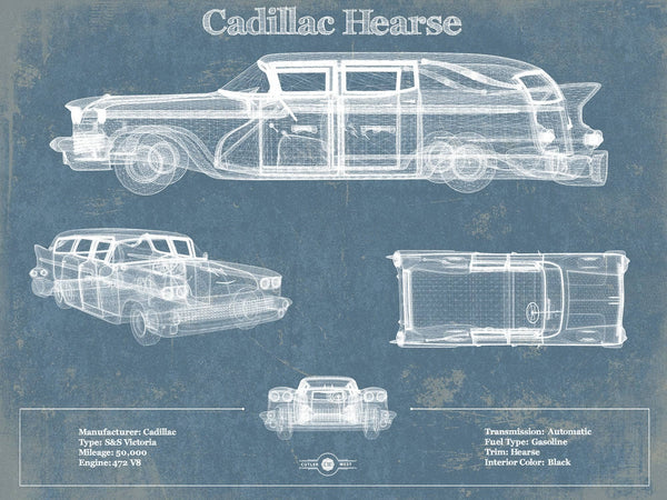 14" x 11" / Unframed Cutler West Cadillac Hearse Vintage Blueprint Auto Print