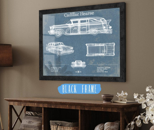 20" x 16" / Black Frame Cutler West Cadillac Hearse Vintage Blueprint Auto Print