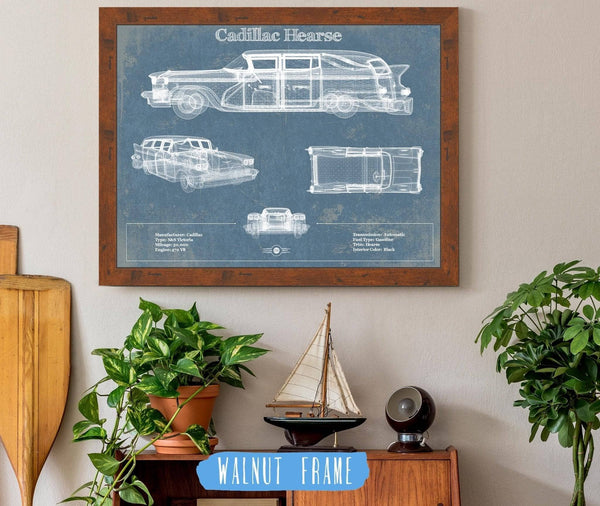 20" x 16" / Walnut Frame Cutler West Cadillac Hearse Vintage Blueprint Auto Print