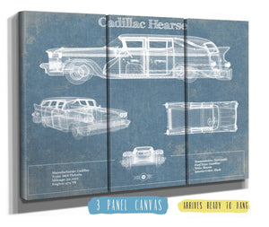 36" x 24" / 3 Panel Canvas Wrap Cutler West Cadillac Hearse Vintage Blueprint Auto Print
