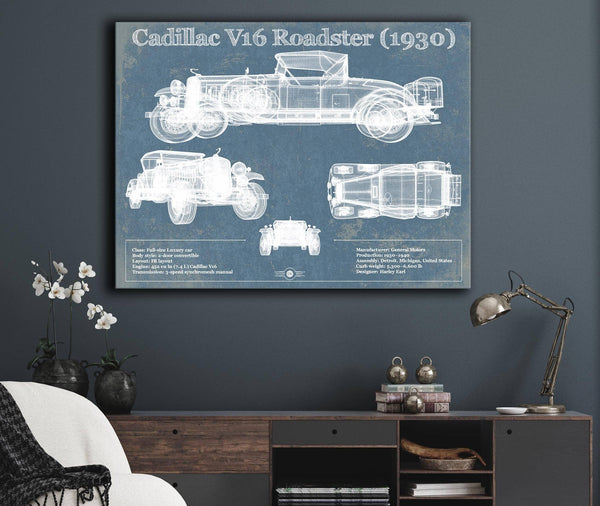 Cutler West Cadillac V16 Roadster (1930) Vintage Blueprint Auto Print