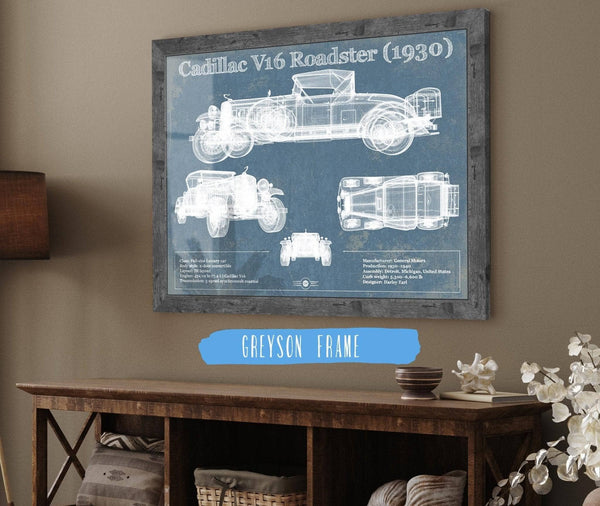 14" x 11" / Greyson Frame Cutler West Cadillac V16 Roadster (1930) Vintage Blueprint Auto Print