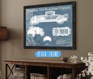20" x 16" / Black Frame Cutler West Cadillac V16 Roadster (1930) Vintage Blueprint Auto Print