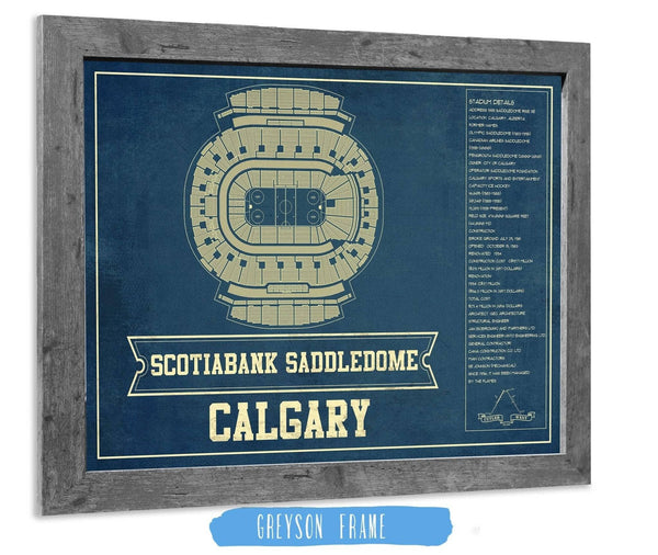 14" x 11" / Greyson Frame Cutler West Calgary Flames Scotiabank Saddledome Seating Chart - Vintage Hockey Print