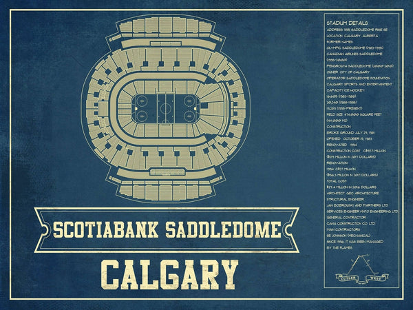 14" x 11" / Unframed Cutler West Calgary Flames Scotiabank Saddledome Seating Chart - Vintage Hockey Print
