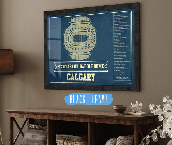 20" x 16" / Black Frame Cutler West Calgary Flames Scotiabank Saddledome Seating Chart - Vintage Hockey Print