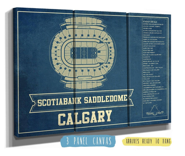 48" x 36" / 3 Panel Canvas Wrap Cutler West Calgary Flames Scotiabank Saddledome Seating Chart - Vintage Hockey Print