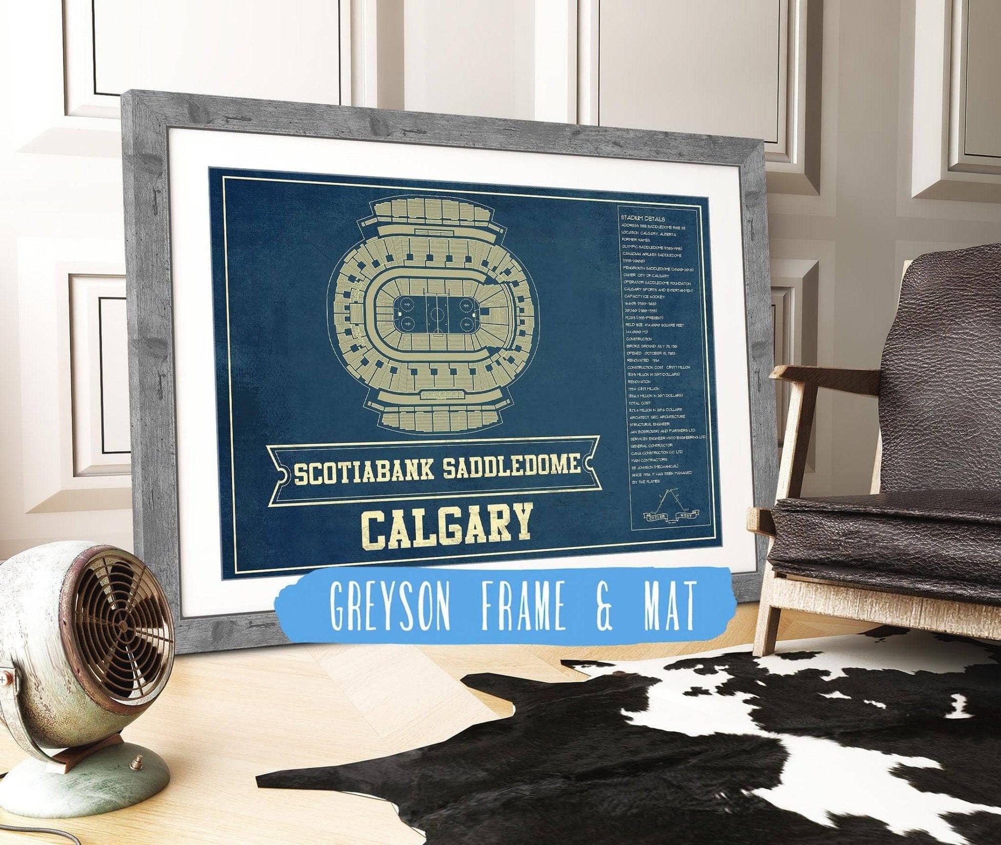 Cutler West 14" x 11" / Greyson Frame & Mat Calgary Flames Scotiabank Saddledome Seating Chart - Vintage Hockey Print 673818887_78749
