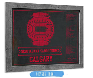 14" x 11" / Greyson Frame Cutler West Calgary Flames Scotiabank Saddledome Seating Chart - Vintage Hockey Team Color Print