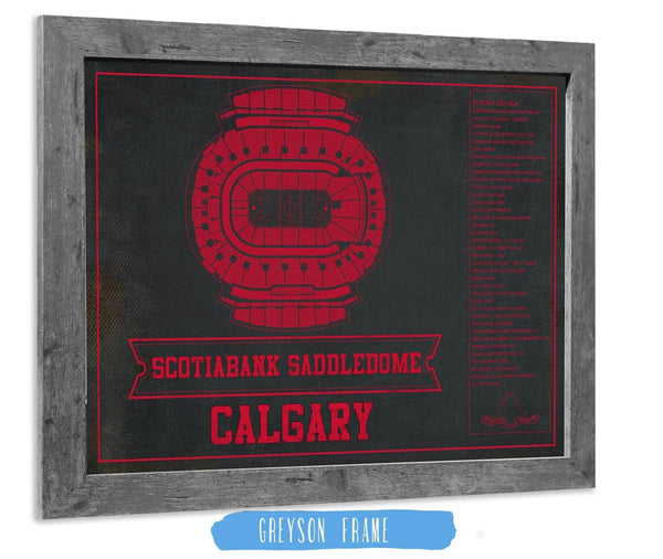 14" x 11" / Greyson Frame Cutler West Calgary Flames Scotiabank Saddledome Seating Chart - Vintage Hockey Team Color Print