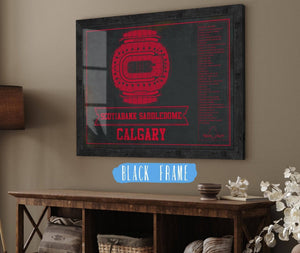 20" x 16" / Black Frame Cutler West Calgary Flames Scotiabank Saddledome Seating Chart - Vintage Hockey Team Color Print
