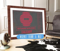 Cutler West 14" x 11" / Walnut Frame & Mat Calgary Flames Scotiabank Saddledome Seating Chart - Vintage Hockey Team Color Print 673818887-TEAM