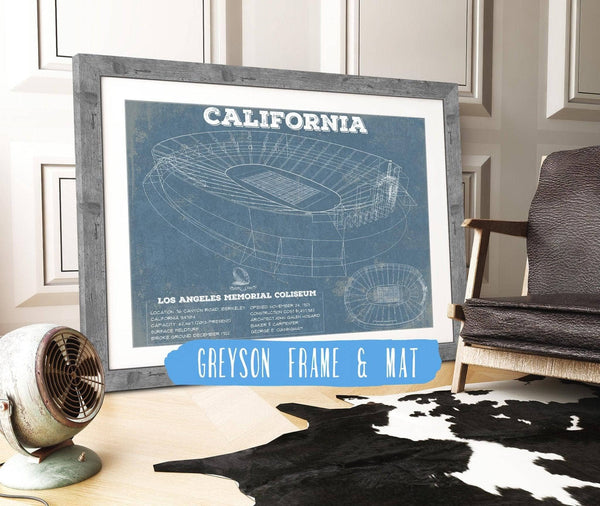 14" x 11" / Greyson Frame & Mat Cutler West California Memorial Stadium Art - University of California Bears Vintage Stadium & Blueprint Art Print