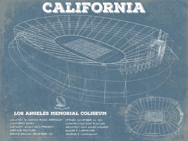 14" x 11" / Unframed Cutler West California Memorial Stadium Art - University of California Bears Vintage Stadium & Blueprint Art Print