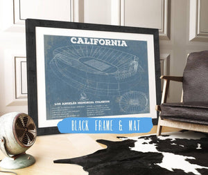 20" x 16" / Black Frame & Mat Cutler West California Memorial Stadium Art - University of California Bears Vintage Stadium & Blueprint Art Print