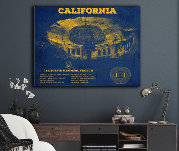 Cutler West California Memorial Stadium Poster - University of California Bears Vintage Stadium & Blueprint Art Print