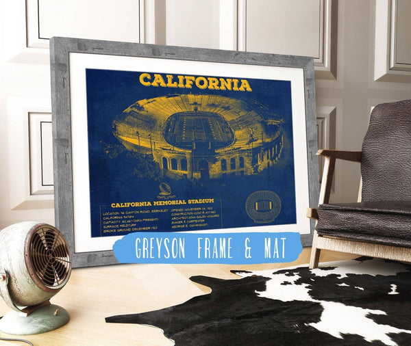 14" x 11" / Greyson Frame & Mat Cutler West California Memorial Stadium Poster - University of California Bears Vintage Stadium & Blueprint Art Print