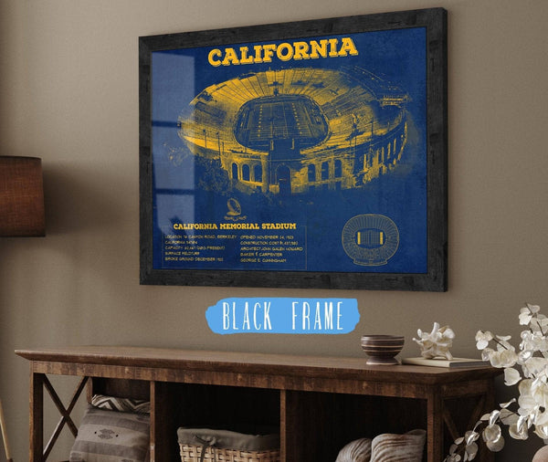 20" x 16" / Black Frame Cutler West California Memorial Stadium Poster - University of California Bears Vintage Stadium & Blueprint Art Print