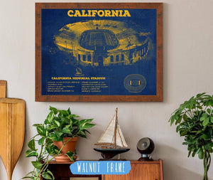 20" x 16" / Walnut Frame Cutler West California Memorial Stadium Poster - University of California Bears Vintage Stadium & Blueprint Art Print