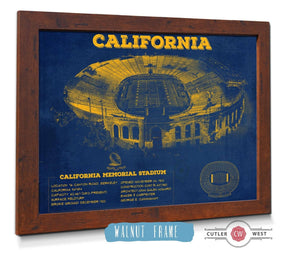 20" x 16" / Walnut Frame & Mat Cutler West California Memorial Stadium Poster - University of California Bears Vintage Stadium & Blueprint Art Print