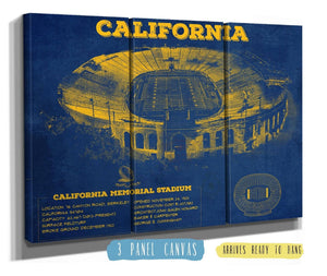 36" x 24" / 3 Panel Canvas Wrap Cutler West California Memorial Stadium Poster - University of California Bears Vintage Stadium & Blueprint Art Print