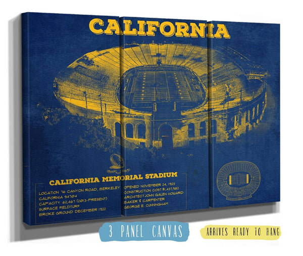 36" x 24" / 3 Panel Canvas Wrap Cutler West California Memorial Stadium Poster - University of California Bears Vintage Stadium & Blueprint Art Print