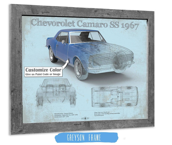 14" x 11" / Greyson Frame Cutler West Camaro SS 1967 Original Vintage Car Print