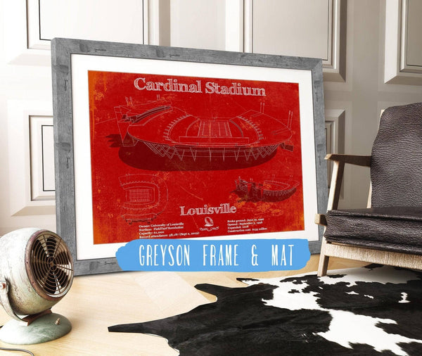 14" x 11" / Greyson Frame & Mat Cutler West Cardinal Stadium Louisville Cardinals Football Vintage Art Print