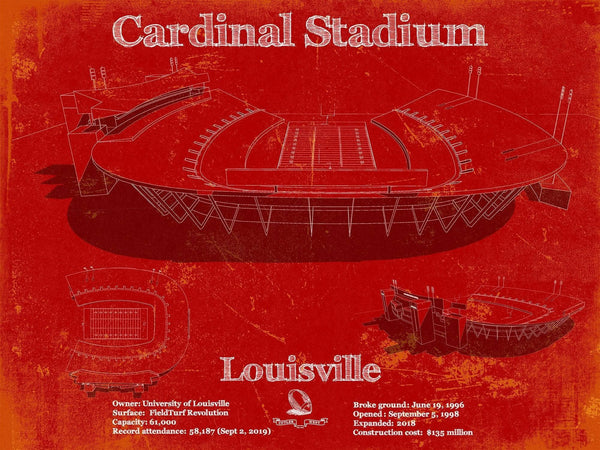 14" x 11" / Unframed Cutler West Cardinal Stadium Louisville Cardinals Football Vintage Art Print